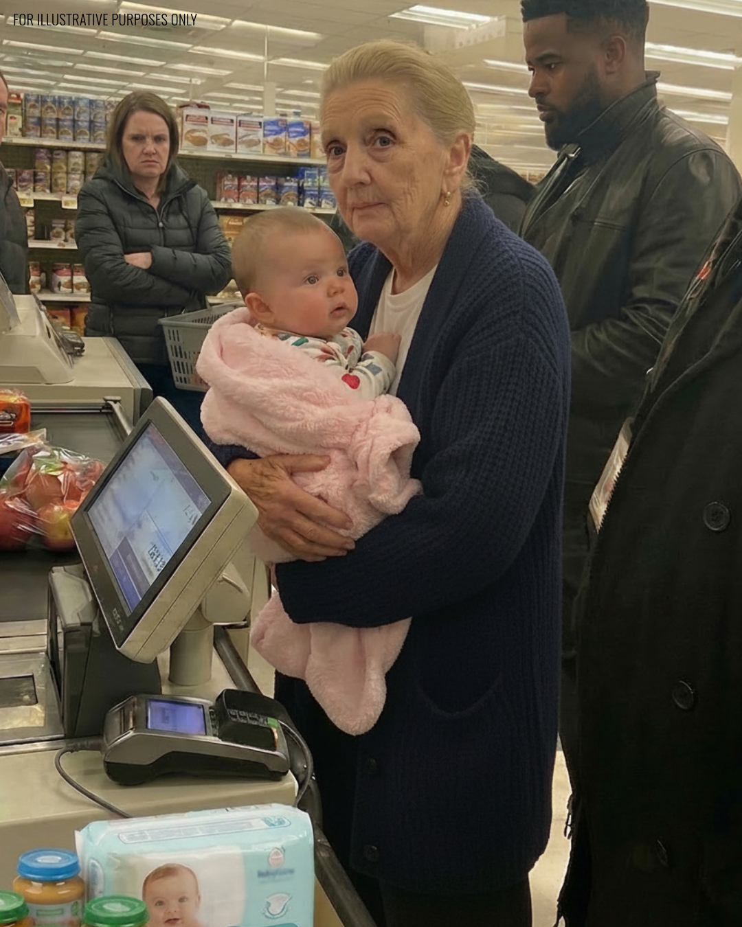 La gente se burló de mí cuando me rechazaron la tarjeta mientras sostenía a mi nieta pequeña – Entonces una voz detrás de mí dijo: “Señora. Usted, la del bebé”