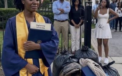 Tras mi graduación, volví a casa con honores y un premio de ingeniería de 250.000 dólares… y encontré todas mis pertenencias metidas en bolsas de basura negras junto a la puerta principal. Mi padre estaba allí de pie con los brazos cruzados. Mi madre ni me miraba. Y mi hermana sostenía su teléfono, transmitiendo en directo mientras me insultaba llamándome parásito delante de los vecinos.