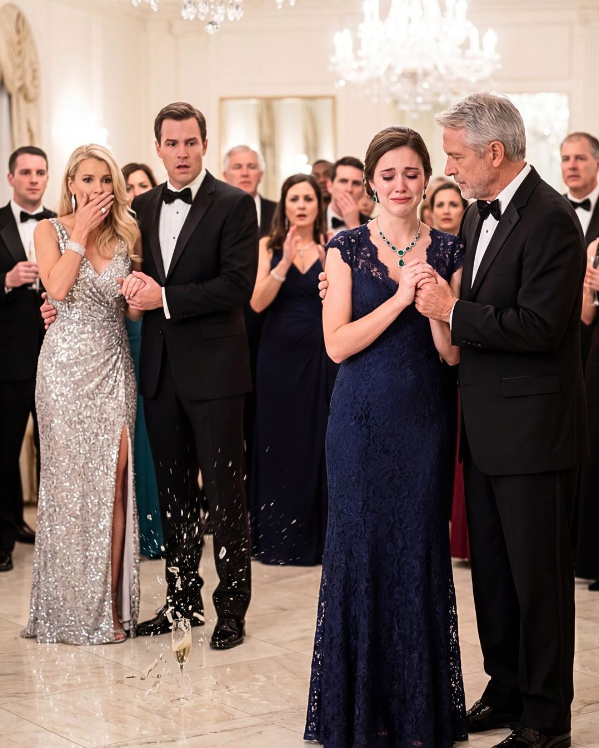 Mi esposo me escondió en una gala porque se avergonzaba de mi vestido barato… pero cuando su jefe multimillonario vio mi collar, cayó de rodillas y reveló el secreto de treinta años que destruyó su carrera.