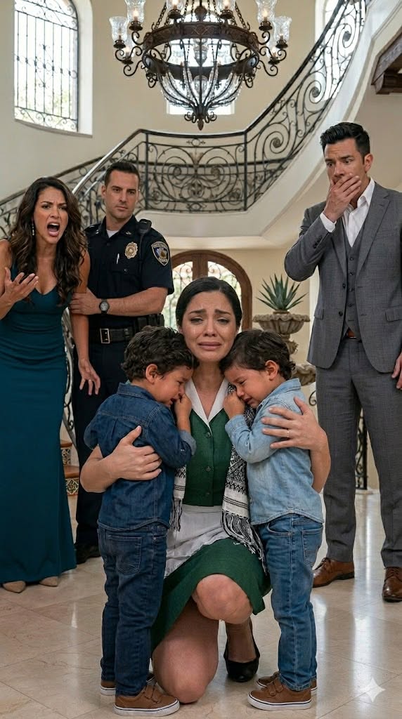 La niñera fue esposada por robar… hasta que un gemelo de 6 años susurró lo que su mamá escondía