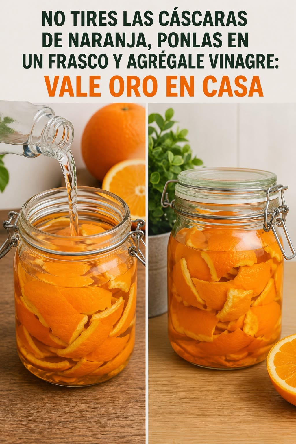 No tires las cáscaras de naranja, ponlas en un frasco y agrégale vinagre: vale oro en casa