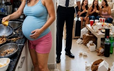 Llegó a las 22:45 y vio a su esposa embarazada de 8 meses lavando platos mientras su familia se burlaba… pero lo que encontró en la basura cambió tod
