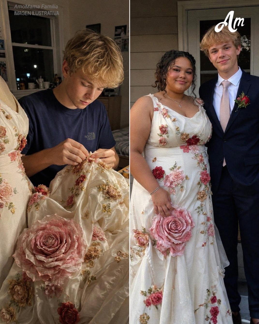 El mejor amigo de mi hija le cosió un vestido para el baile de graduación después de que en todas las tiendas nos dijeran que era demasiado grande para llevar un vestido bonito – Lo que hizo además en el baile dejó a todo el mundo sin palabras