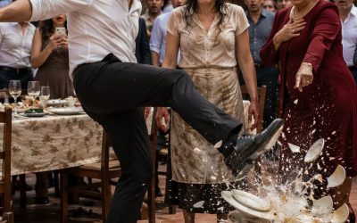 Mi suegra me negó un plato de comida frente a 40 familiares y dijo: “En esta casa vienes a servir, no a lucirte”. Yo solo miré mi blusa manchada de agua sucia, pero mi esposo escuchó esa frase, rompió la vajilla de un golpe y sacó los estados de cuenta.