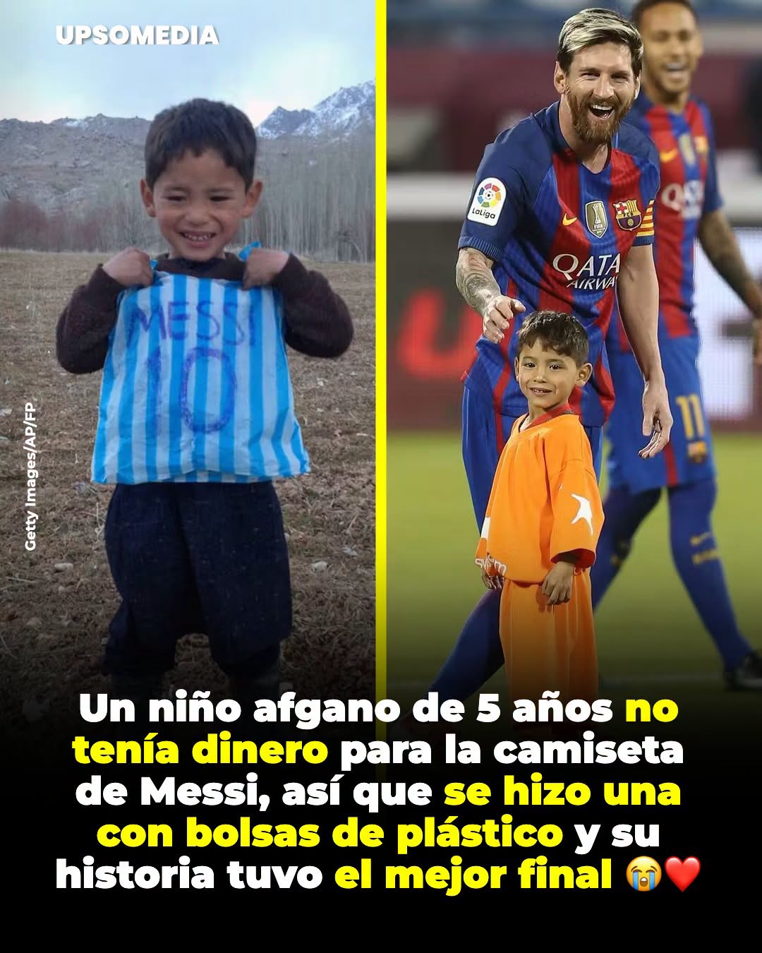 Un niño afgano de 5 años no tenía dinero para la camiseta de Messi, así que hizo una con bolsas de plástico y su historia tuvo el mejor final 😭❤️