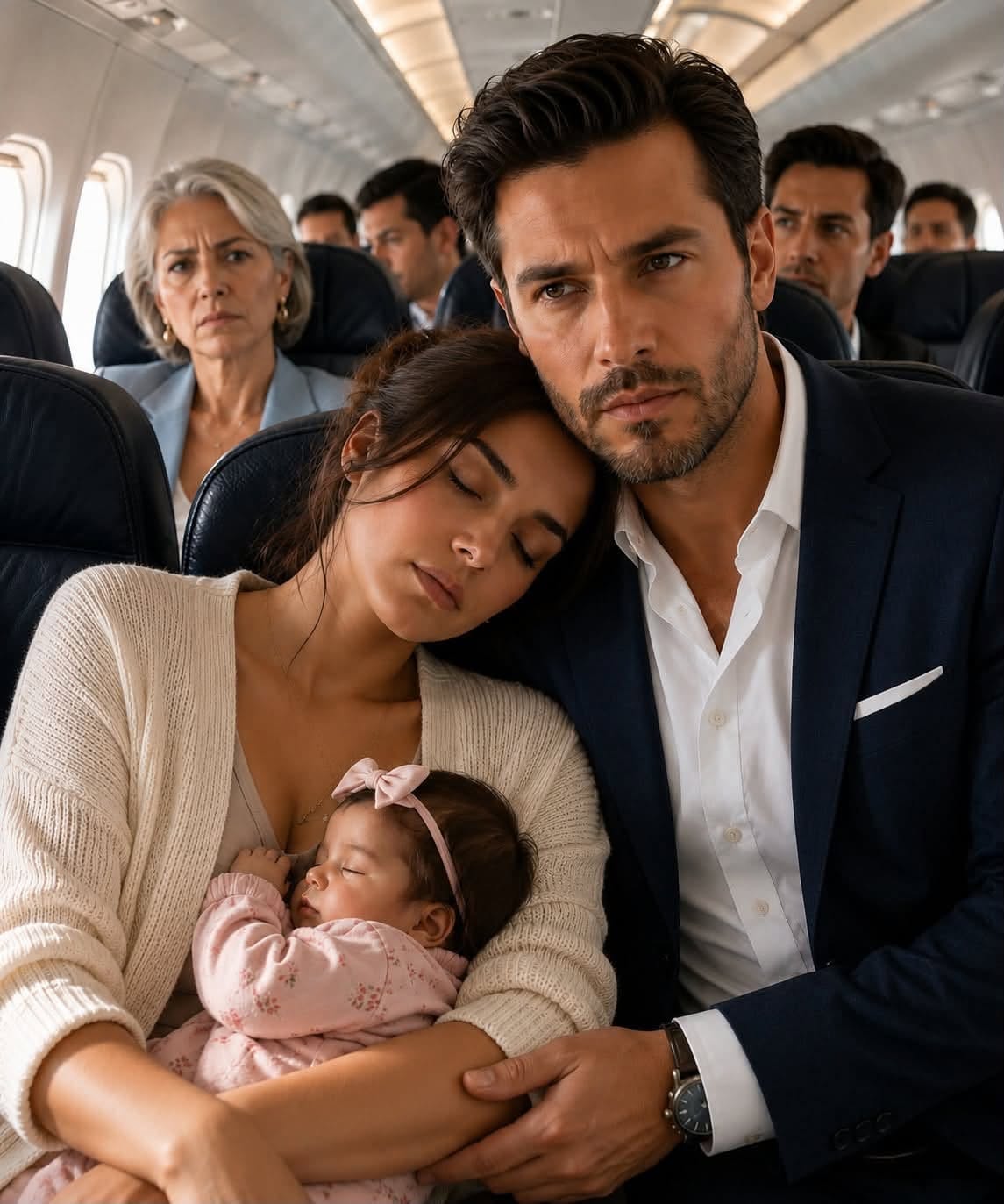 El desconocido me pidió que fingiera estar dormida sobre su hombro durante el vuelo… pero cuando aterrizamos descubrí que era el
