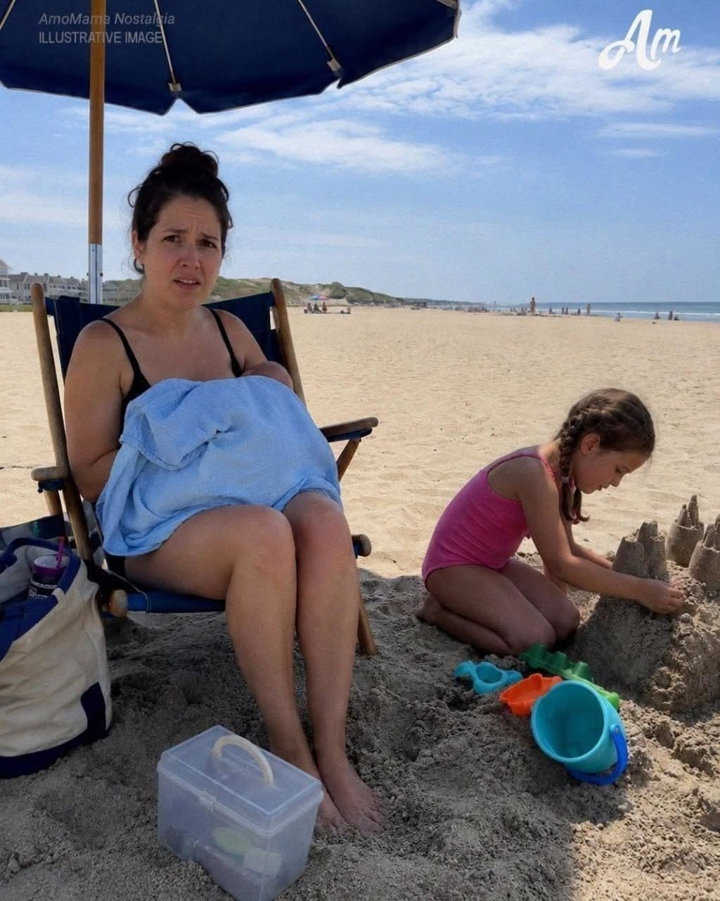 Una mujer empezó a grabarme mientras amamantaba a mi bebé en la playa, y entonces mi hija de 8 años le hizo una pregunta que dejó a todos sin palabras.