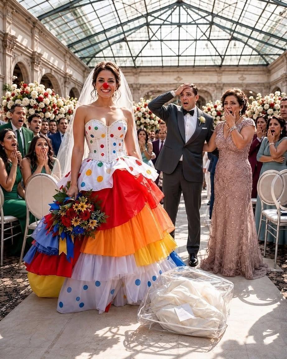 Mi suegra escondió mi vestido de novia y me dejó un disfraz de payaso junto con una nota que decía: “Conoce tu lugar”; delante de 200 invitados, me lo puse, tomé la mano de mi padre y caminé por el pasillo sin llorar, revelando un secreto que arruinaría sus vidas para siempre.