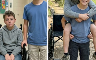 Mi hijo de 12 años llevó a su amigo en silla de ruedas en la espalda durante un viaje de campamento para que no se sintiera excluido – Al día siguiente, el director me llamó y dijo: “Tienes que venir de prisa a la escuela ahora”