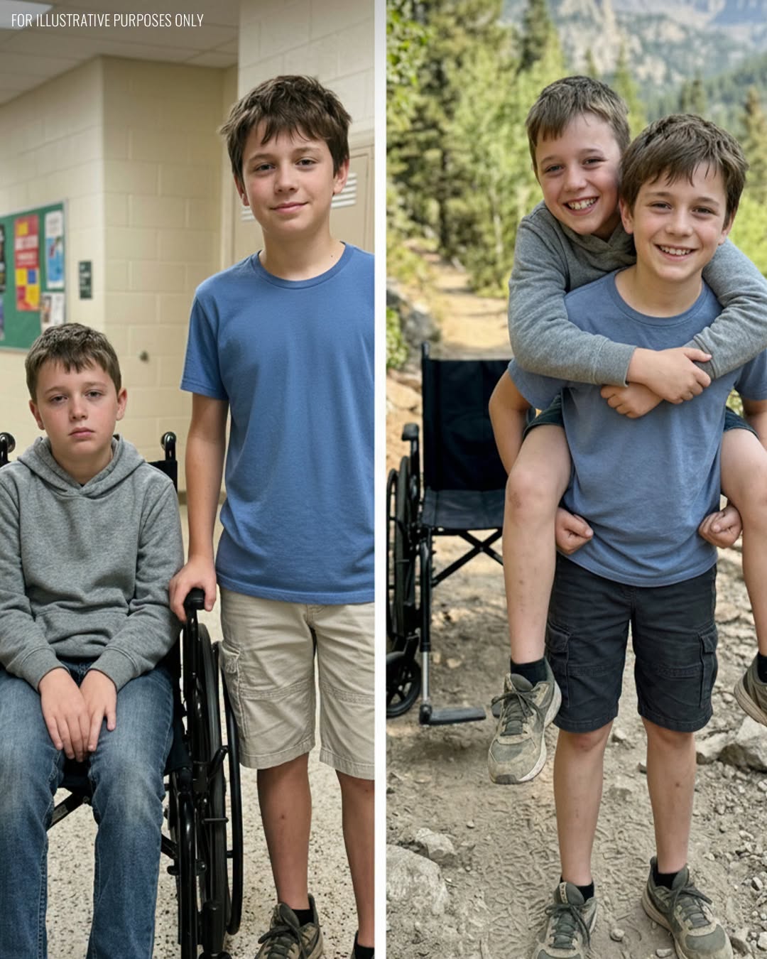 Mi hijo de 12 años llevó a su amigo en silla de ruedas en la espalda durante un viaje de campamento para que no se sintiera excluido – Al día siguiente, el director me llamó y dijo: “Tienes que venir de prisa a la escuela ahora”