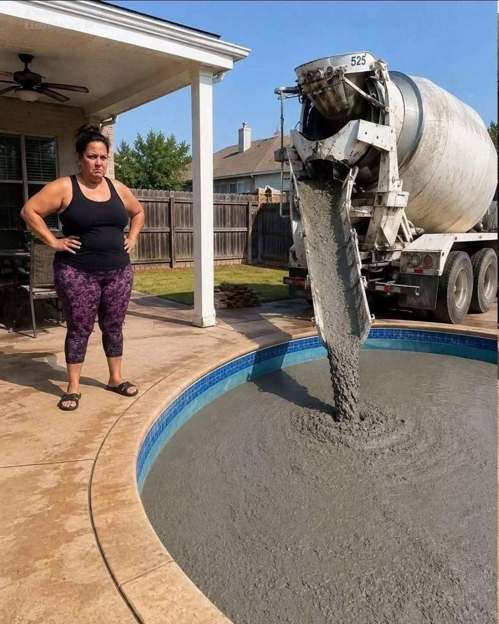 Mi vecina vertió cemento en mi piscina porque mis hijos eran “demasiado ruidosos”, pero nunca esperó lo que yo haría después.