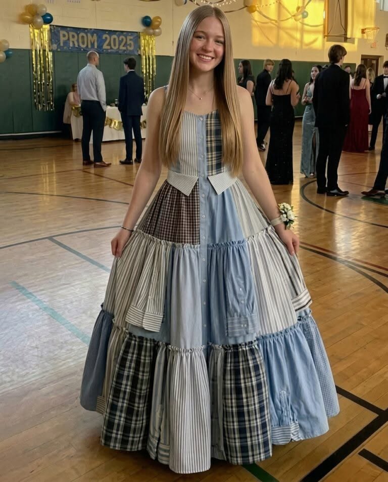 Cosí un vestido con las camisas de mi padre para el baile de graduación en su honor. Mis compañeros de clase se rieron hasta que el director tomó el micrófono y la sala se quedó en silencio.